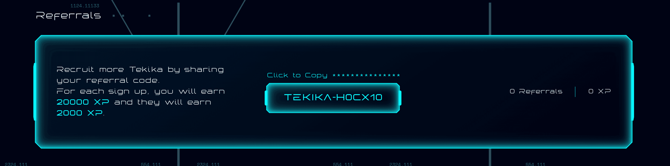 Referral system section with unique code